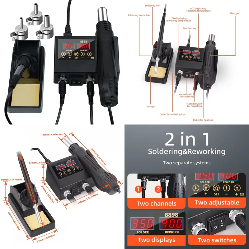60W LED Dijital Ekranlı Sıcak  - Smd Rework Station Hot Air Soldering 2 In 1 incelemesi ve fiyatı